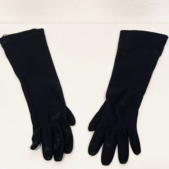 Vintage 1960s Kislav Soft Leather Long Gloves Made in France Black Size 6 Lined